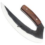 Handmade Damascus Steel Ulu Knife with Sheath