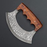 One-Handed Damascus Ulu Knife with Sheath