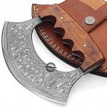One-Handed Damascus Ulu Knife with Sheath