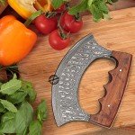One-Handed Damascus Ulu Knife with Sheath