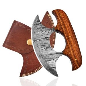 Damascus Ulu Knife with Sheath - 6" Alaskan Design