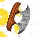 Damascus Ulu Knife with Sheath - 6" Alaskan Design
