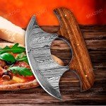 Damascus Ulu Knife with Sheath - 6" Alaskan Design