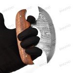 Damascus Ulu Knife with Sheath - 6" Alaskan Design