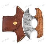 Damascus Ulu Knife with Sheath - 6" Alaskan Design