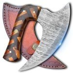 Handmade Damascus Steel Ulu Knife with Leather Sheath