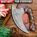 Handmade Damascus Steel Ulu Knife with Leather Sheath