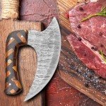 Handmade Damascus Steel Ulu Knife with Leather Sheath