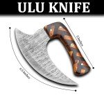 Handmade Damascus Steel Ulu Knife with Leather Sheath