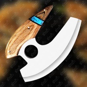 Custom D2 Steel Ulu Knife with Leather Sheath
