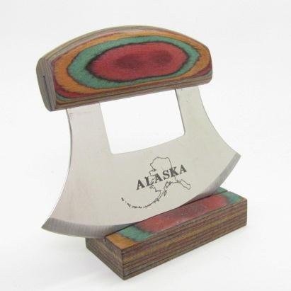 Exotic Wood Ulu Knife with Etched Map