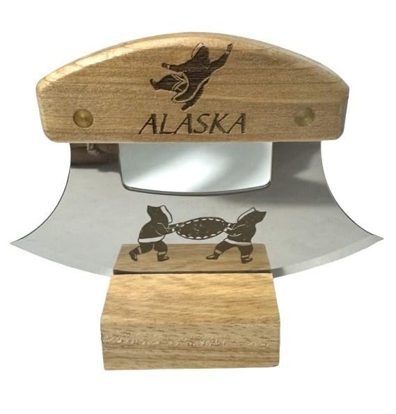Alaska Birch Ulu Knife with Wood Stand