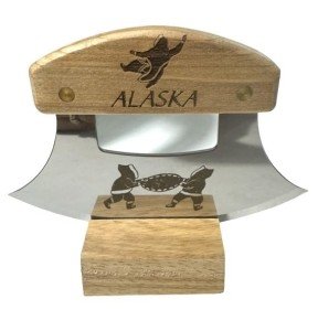 Alaska Birch Ulu Knife with Wood Stand