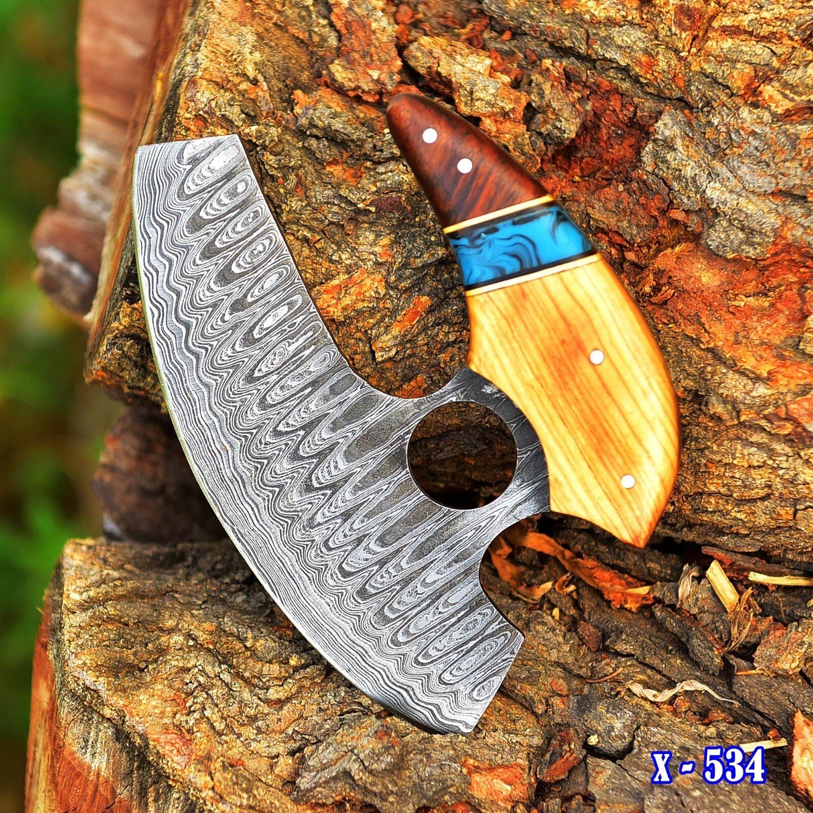 Damascus Ulu Fixed Blade Knife for Camping