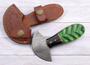 Green Damascus Ulu Knife with Pakkawood Handle