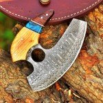 Damascus Ulu Fixed Blade Knife for Camping