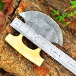 Damascus Steel Ulu Fixed Blade Hunting Knife