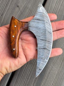 Hand Forged Damascus Ulu Knife with Sheath