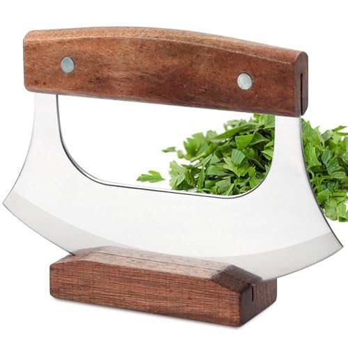 KAYCROWN Stainless Steel Ulu Knife with Stand