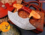 Personalized Forged Damascus Steel Ulu Chef Knife