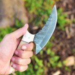 Damascus Steel Ulu Knife with Camel Bone Handle