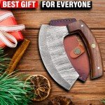 Handmade Damascus Steel Ulu Knife with Sheath