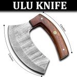 Handmade Damascus Steel Ulu Knife with Sheath