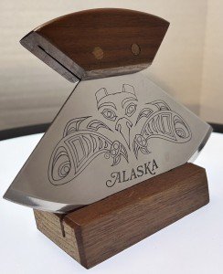Vintage Etched Alaskan Ulu Knife with Stand