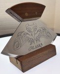 Vintage Etched Alaskan Ulu Knife with Stand