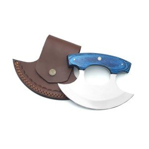 D2 Steel Ulu Knife with Blue Pakka Handle