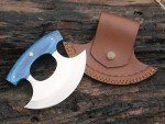 D2 Steel Ulu Knife with Blue Pakka Handle