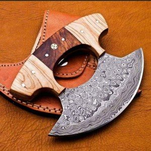 Hand-Forged Damascus Steel Ulu Kitchen Knife