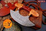 Hand-Forged Damascus Steel Ulu Kitchen Knife