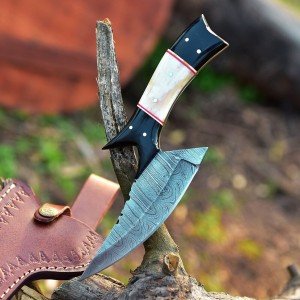 Damascus Fixed Blade Ulu Knife with Case