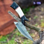 Damascus Fixed Blade Ulu Knife with Case