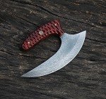 Hand Forged Damascus Steel Ulu Hunting Knife
