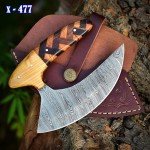 Damascus ULU Knife with Leather Sheath - Versatile Tool