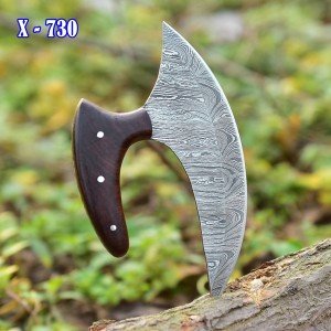 Hand-Forged Damascus Steel Ulu Knife with Sheath