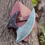 Hand-Forged Damascus Steel Ulu Knife with Sheath