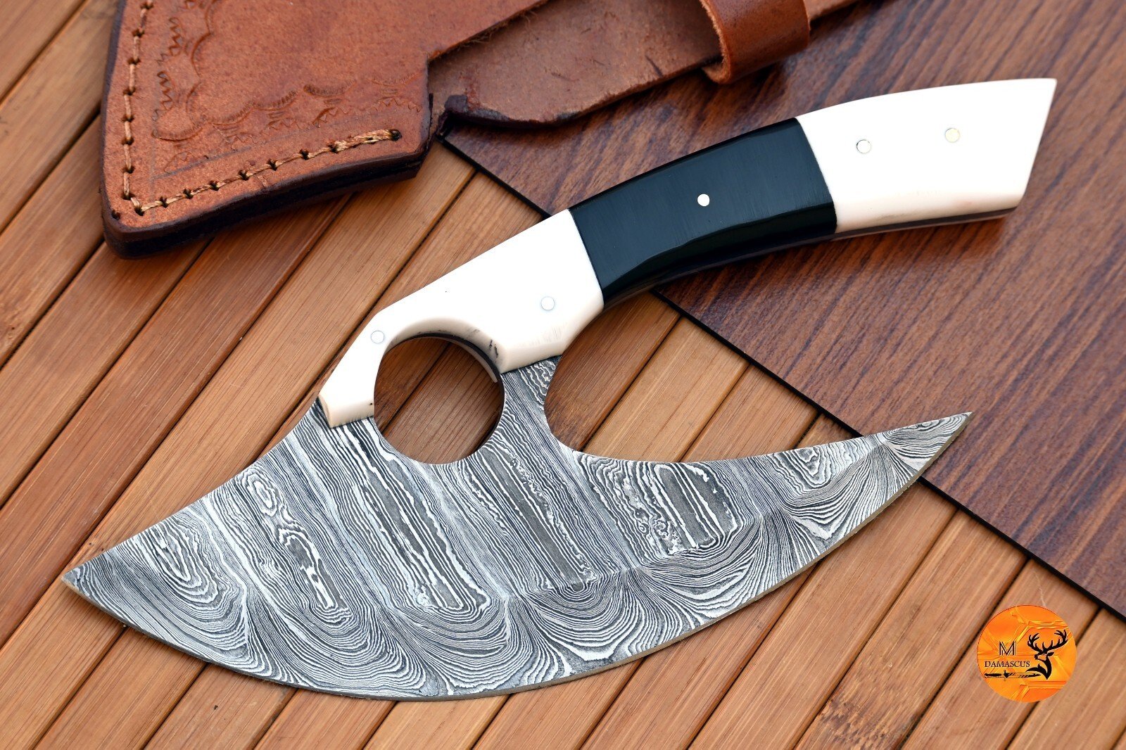 Custom Handmade Damascus Steel Ulu Chef Knife