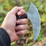 Hand-Forged Damascus Steel Ulu Knife with Sheath