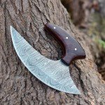 Hand-Forged Damascus Steel Ulu Knife with Sheath