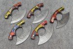 5-Piece Hand Forged Damascus Steel Ulu Knife Set