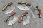 5-Piece Hand Forged Damascus Steel Ulu Knife Set