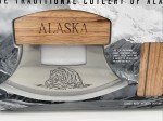Engraved Bear Alaska ULU Knife with Wooden Stand