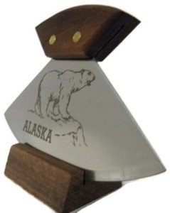 6" Walnut Ulu Knife with Polar Bear Design