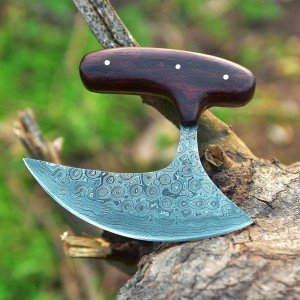 Damascus Ulu Knife with Sheath for Chopping