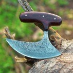 Damascus Ulu Knife with Sheath for Chopping