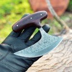 Damascus Ulu Knife with Sheath for Chopping