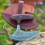 Damascus Ulu Knife with Sheath for Chopping